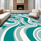 Teal And White Fluid Swirl Pattern Rug