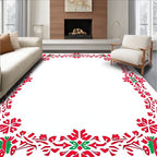 Red Green Floral Border Design Rug