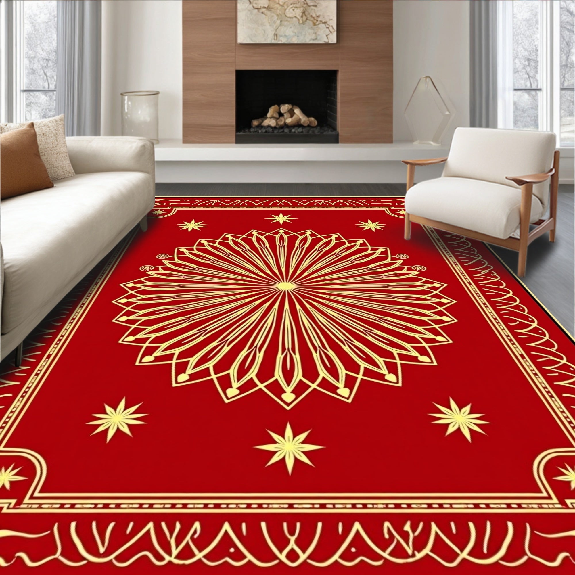 Radiant Sunburst Medallion Patterned Rug