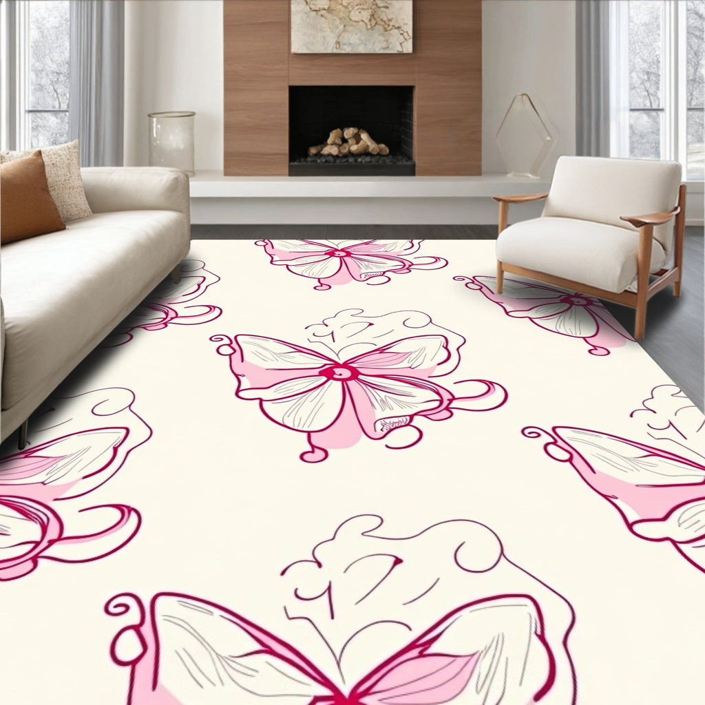 Pink Delicate Butterfly Pattern Design Rug
