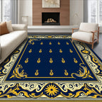 Ornate Gold Navy Floral Scroll Rug