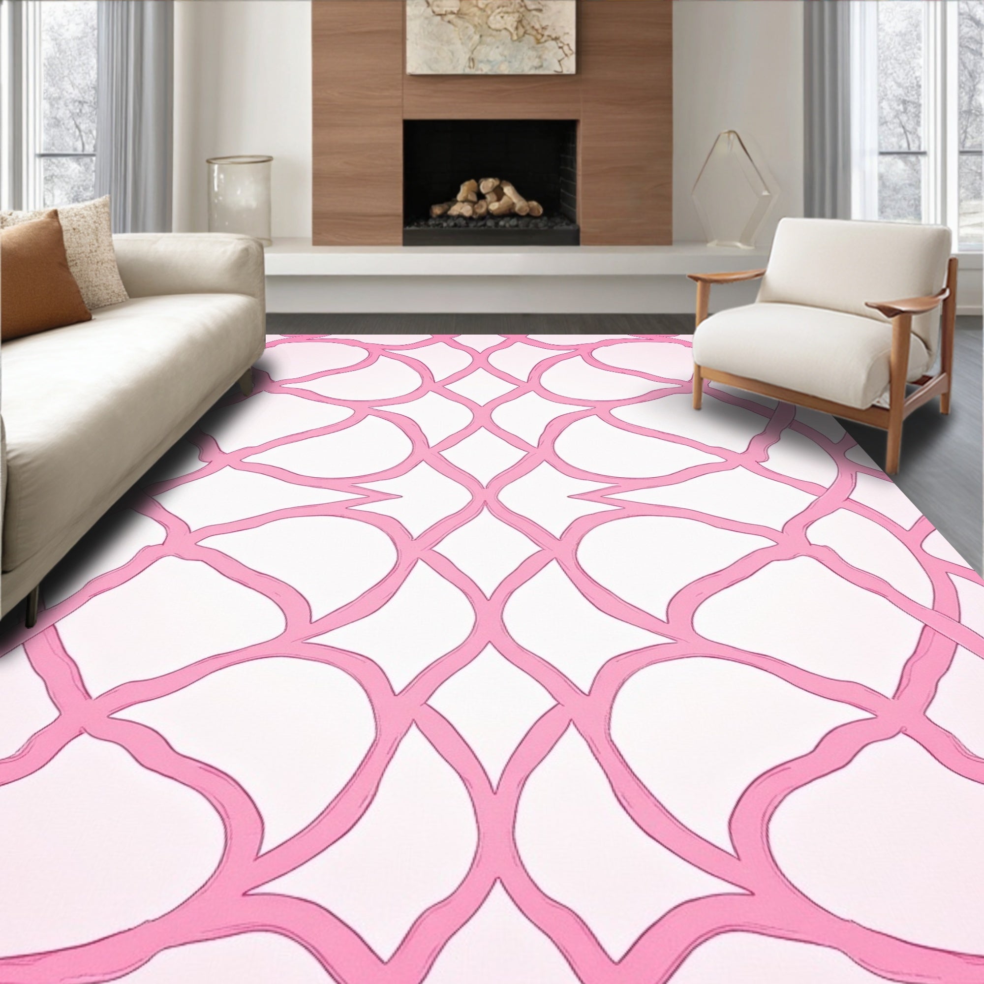Abstract Pink Woven Geometric Design Rug