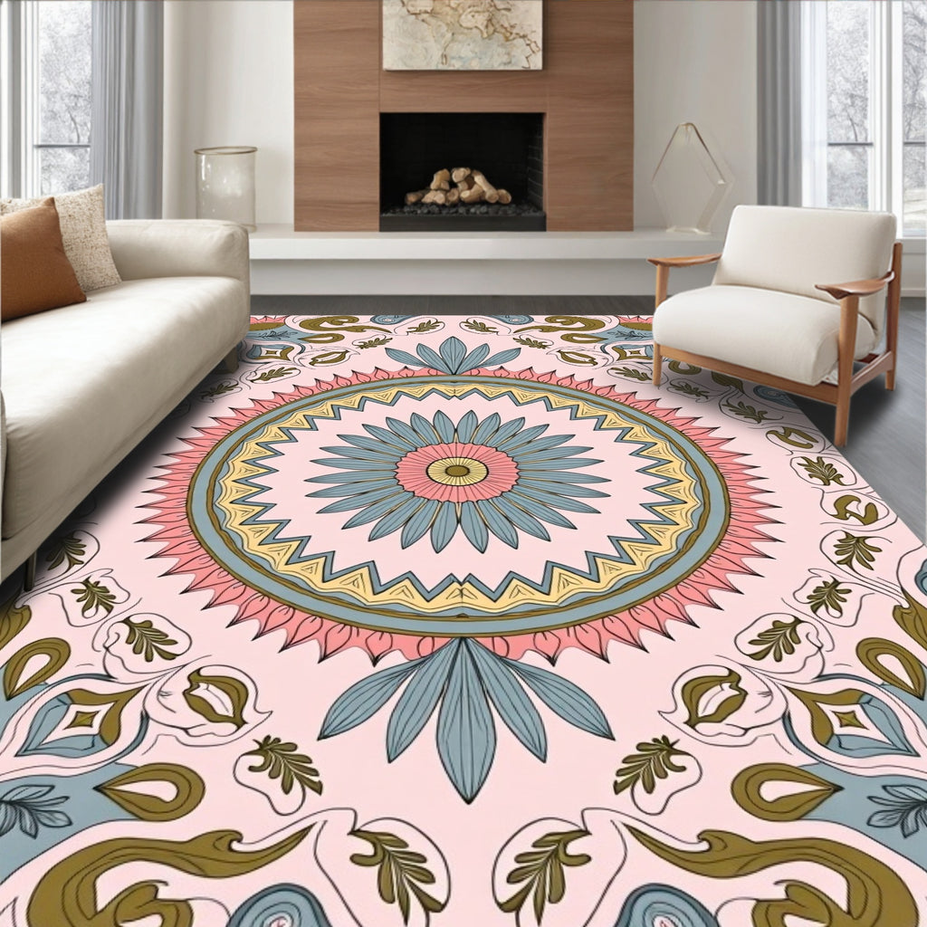 Pink Mandala Floral Art Rug