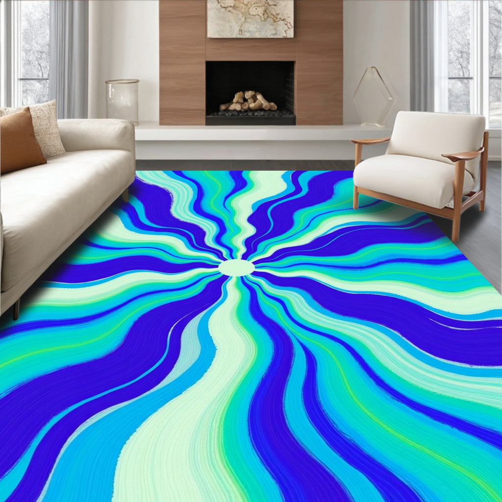 Radiant Blue Green Wave Design Rug