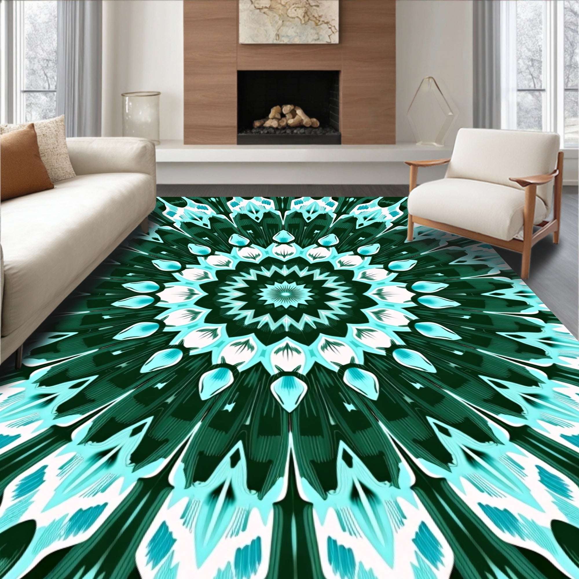 Green Teal Teal Radiant Starburst Rug