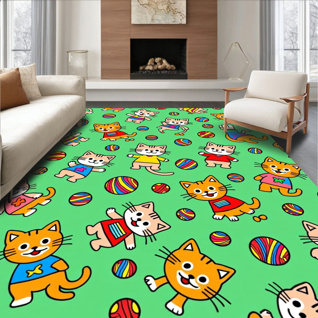 Cute Whimsical Cat Ball Pattern Rug