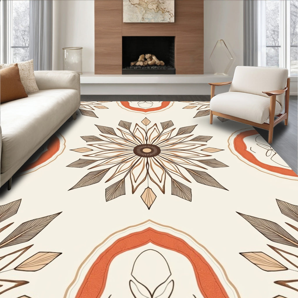 Orange Brown Boho Floral Medallion Rug