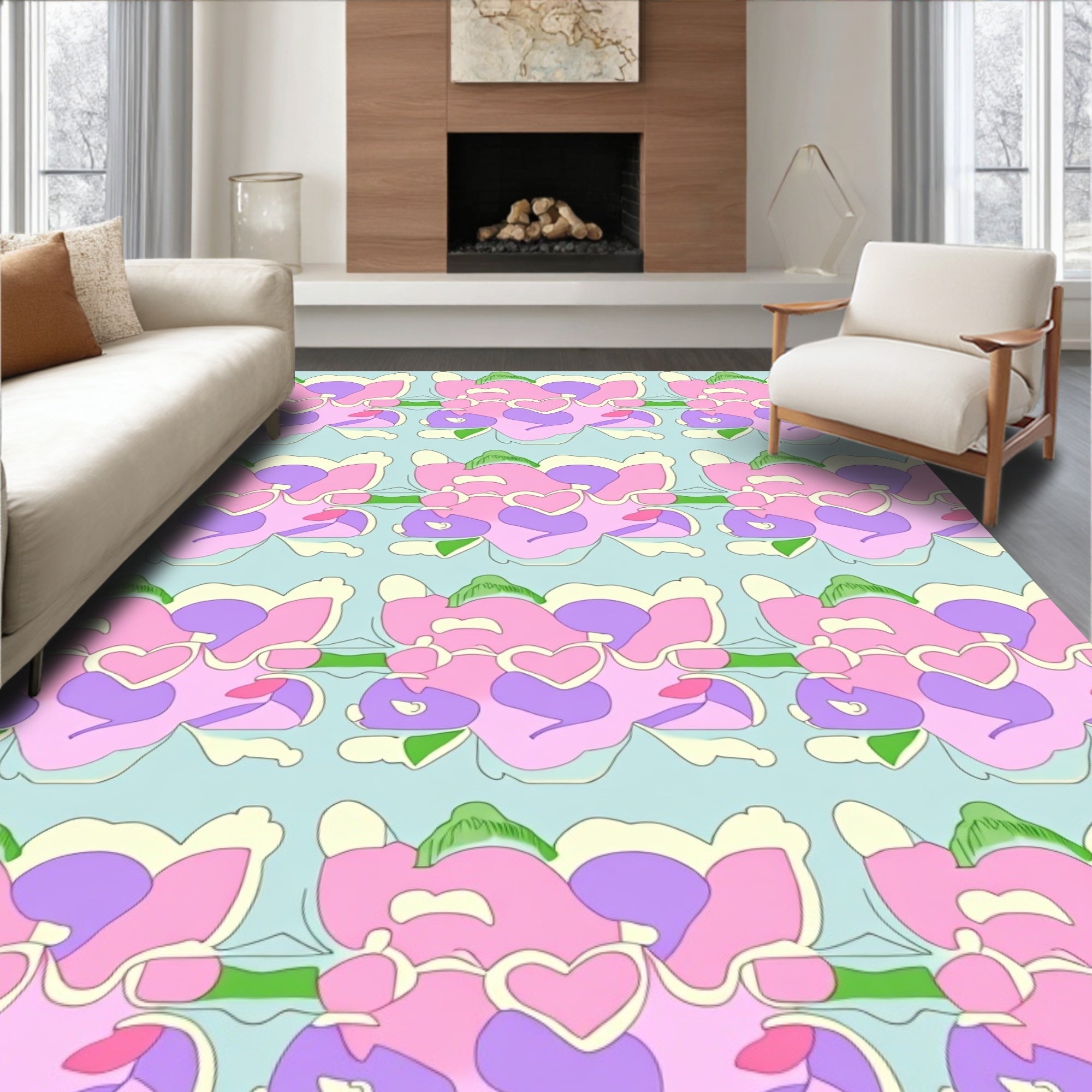 Pastel Heart Pattern Design Rug