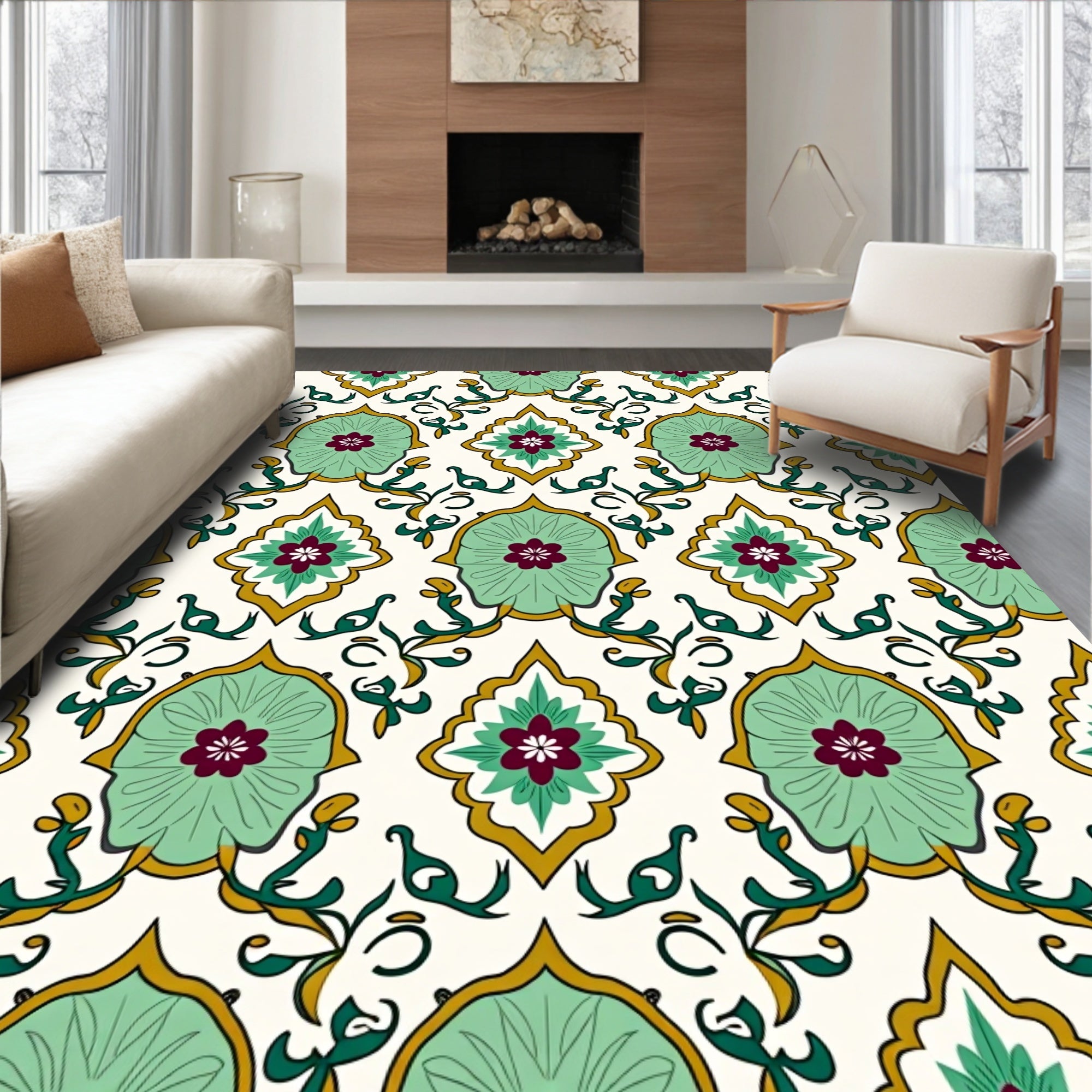 Mint Green Floral Paisley Pattern Rug