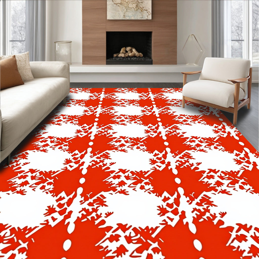 Abstract Red White Organic Pattern Rug