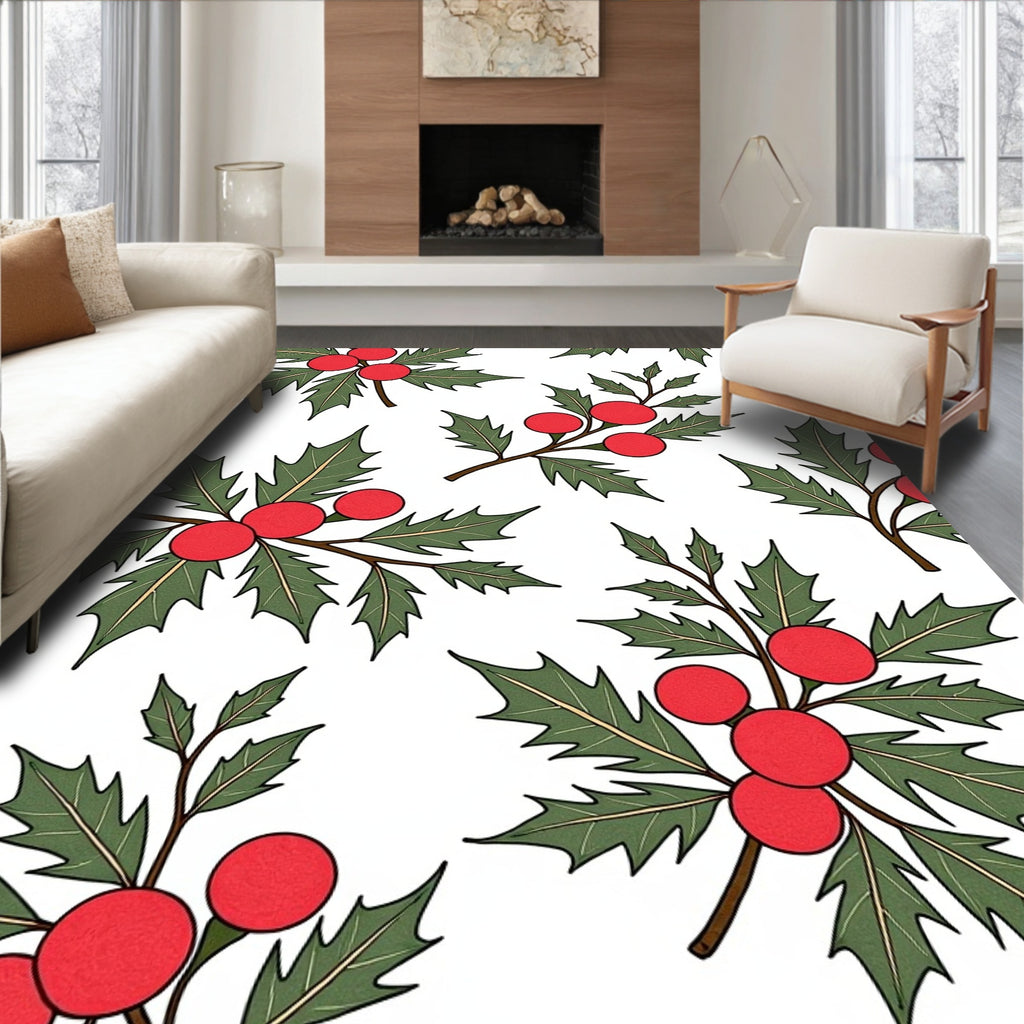 Red Berry Leafy Holiday Pattern Rug