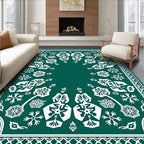 Symmetrical White Floral Pattern Teal Rug