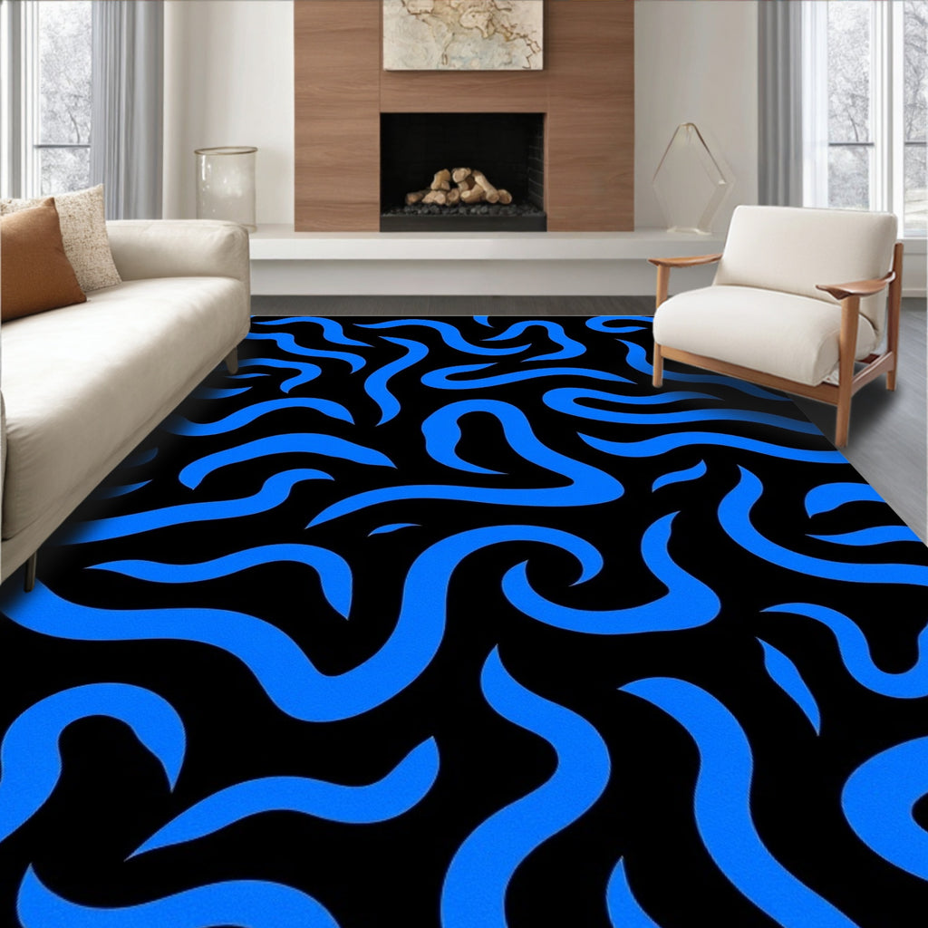 Vibrant Blue Swirl Pattern Rug