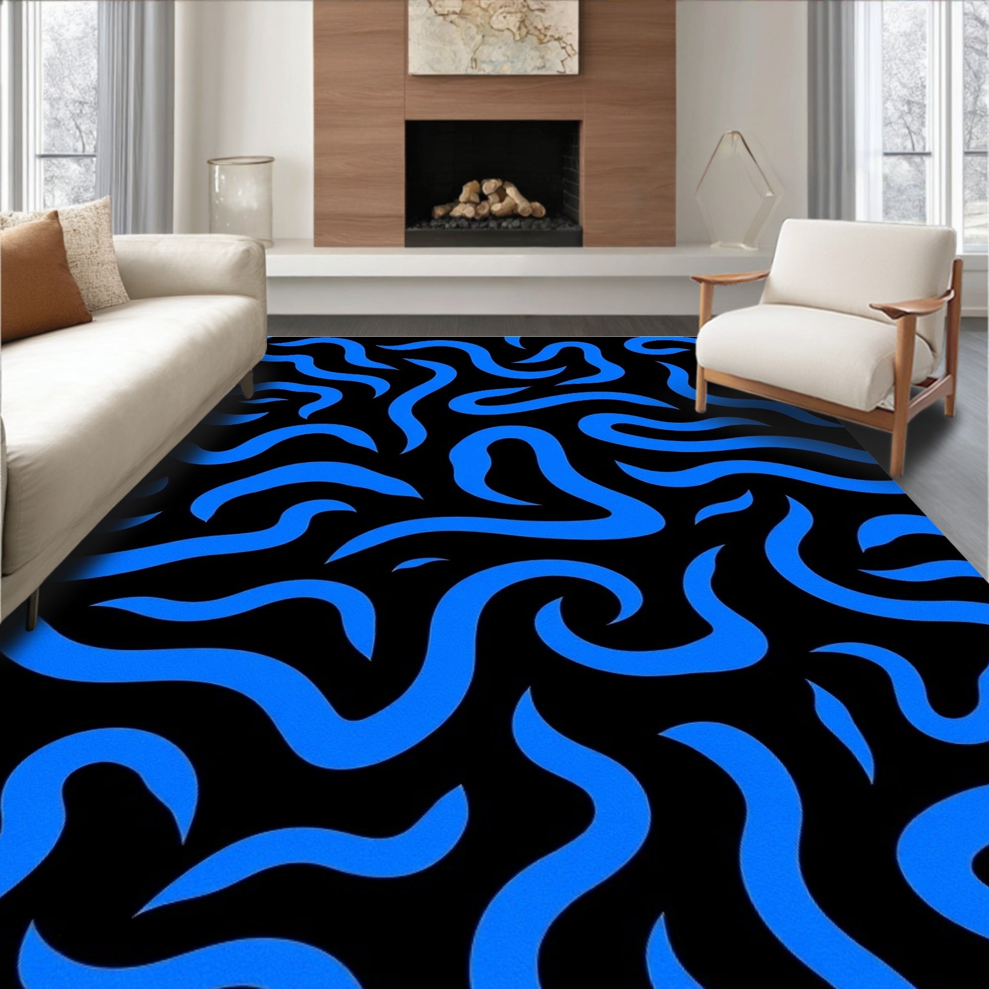 Vibrant Blue Swirl Pattern Rug