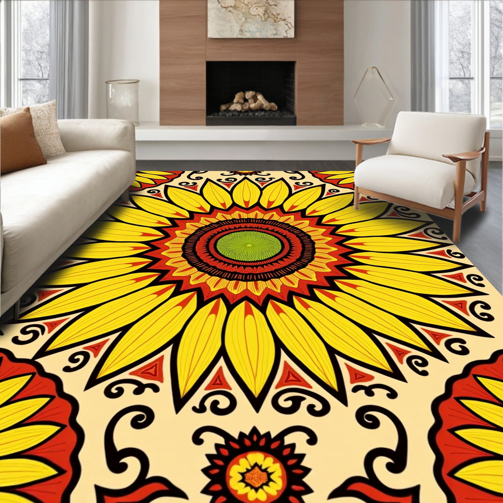 Radiant Sunflower Mandala Pattern Rug