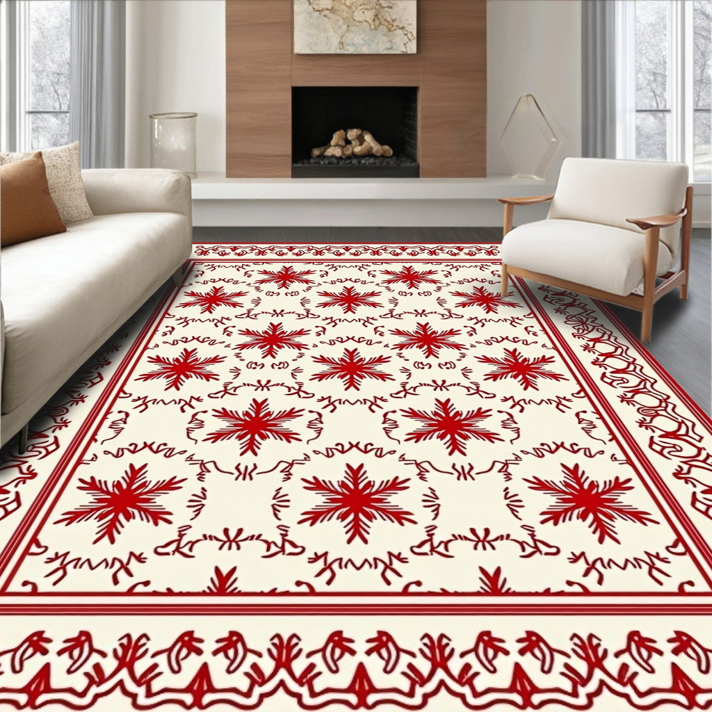 Red Floral Starburst Traditional Pattern Rug