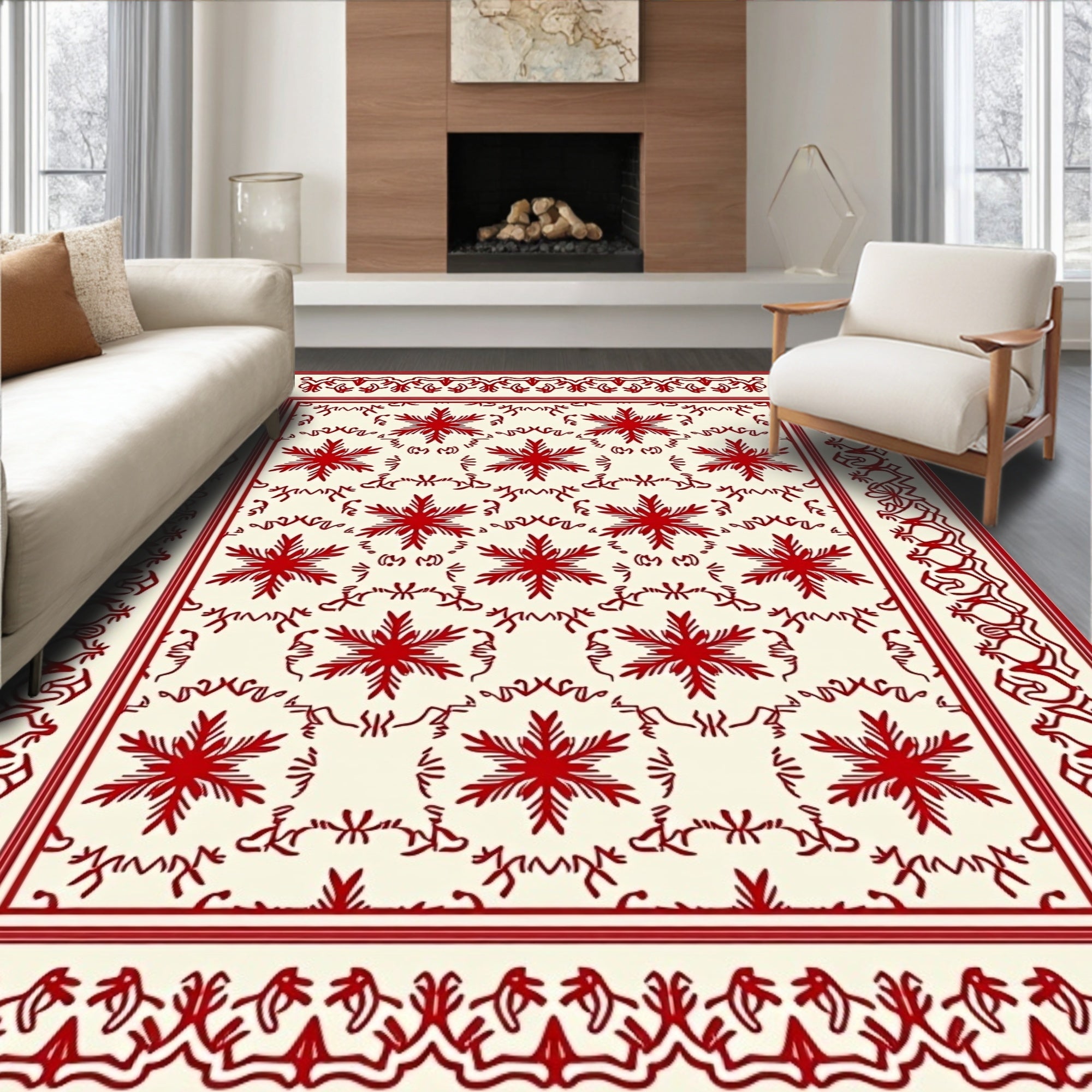Red Floral Starburst Traditional Pattern Rug