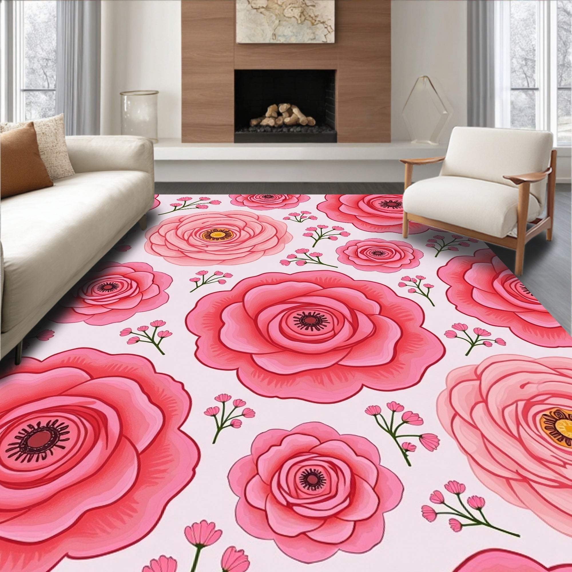 Pink Floral Patterned Charm Rug
