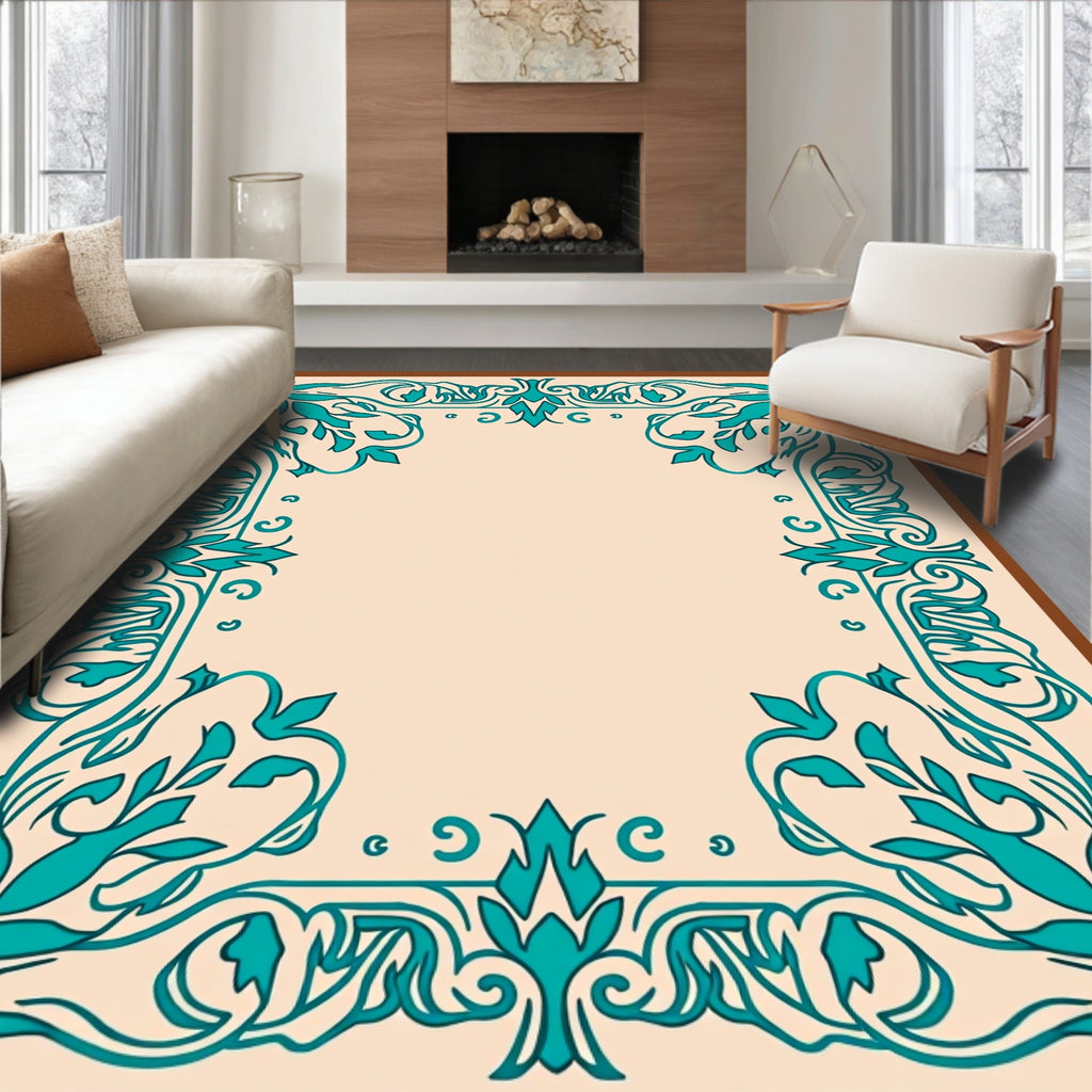 Elegant Teal Floral Vintage Design Rug