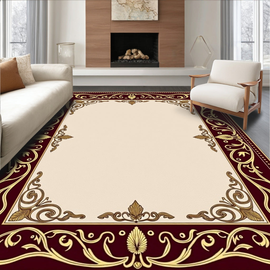 Ornate Floral Swirl Border Design Rug