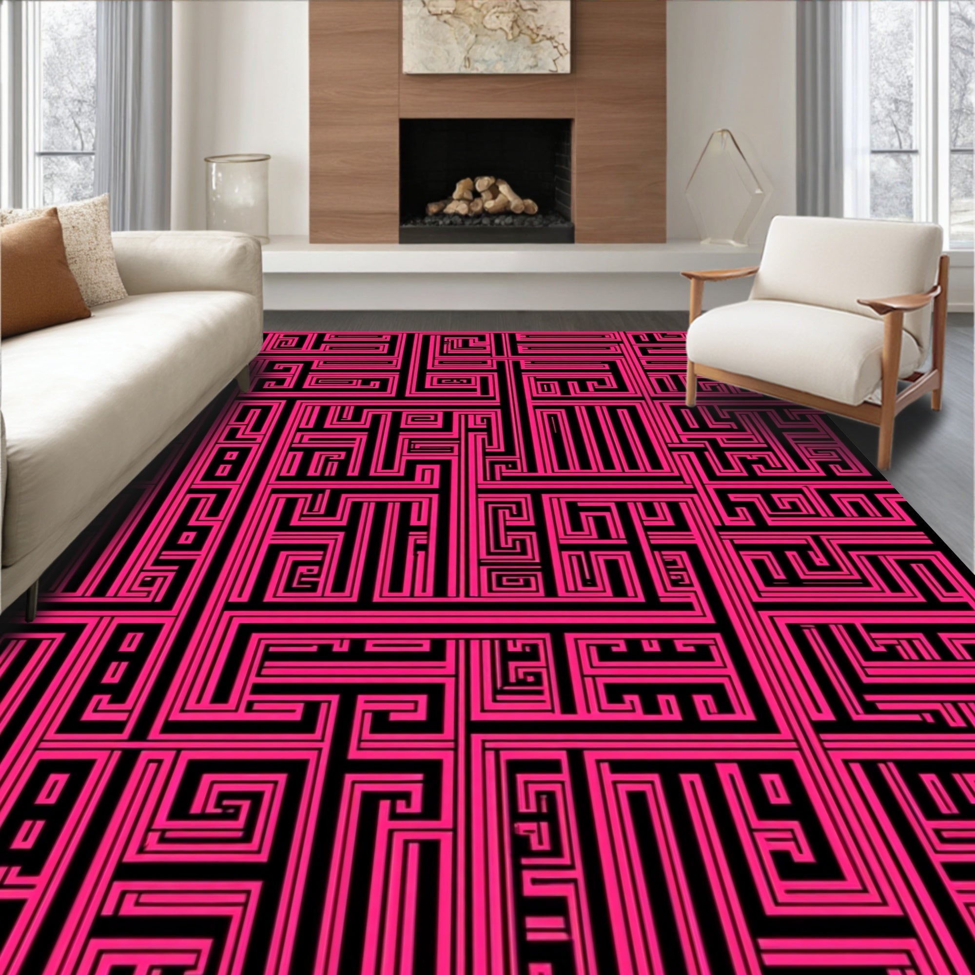 Geometric Maze Design Rug