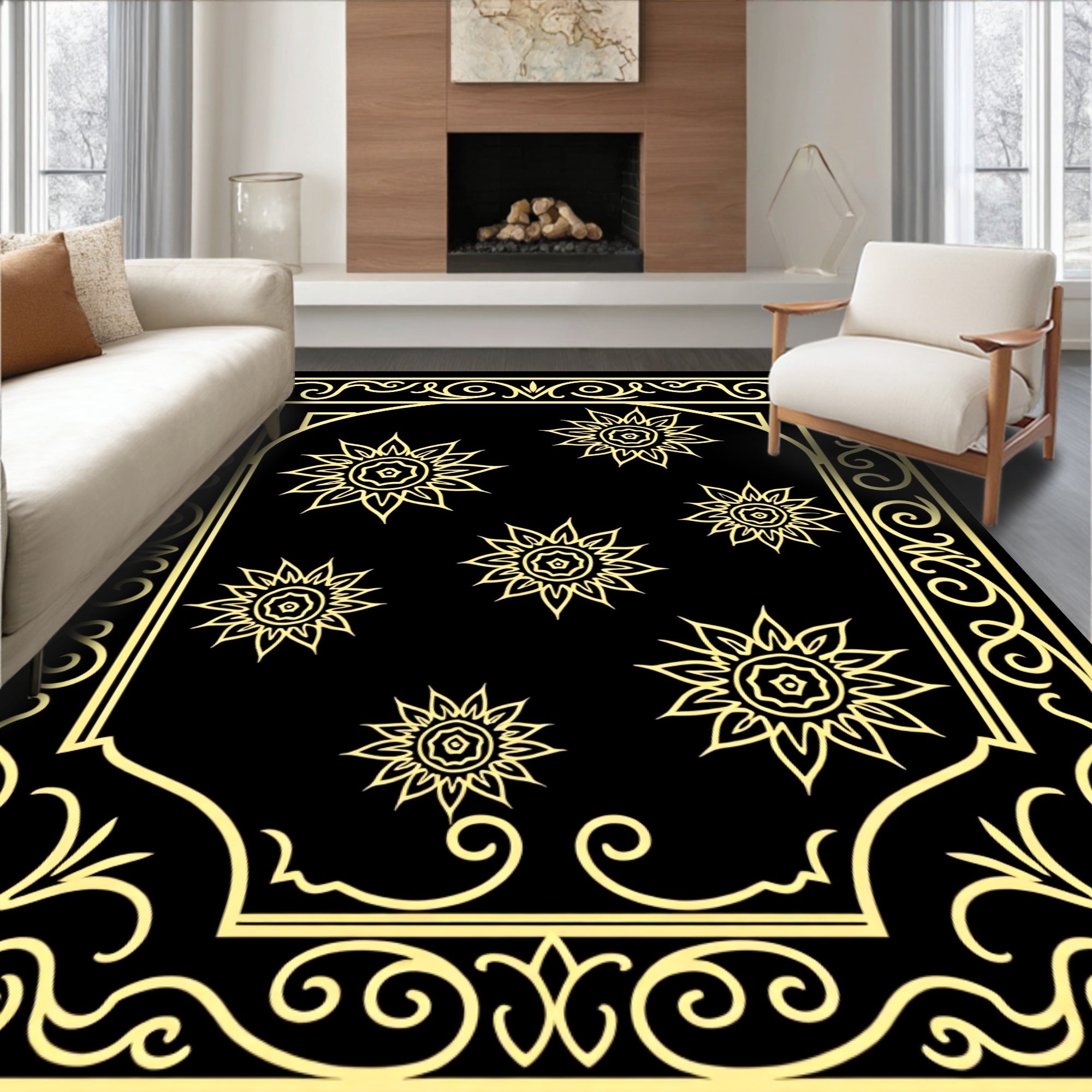 Golden Floral Sunburst Vintage Style Rug