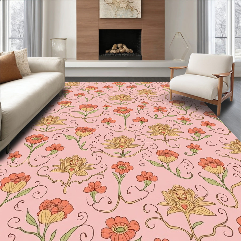 Whimsical Floral Swirl Pattern Design Rug