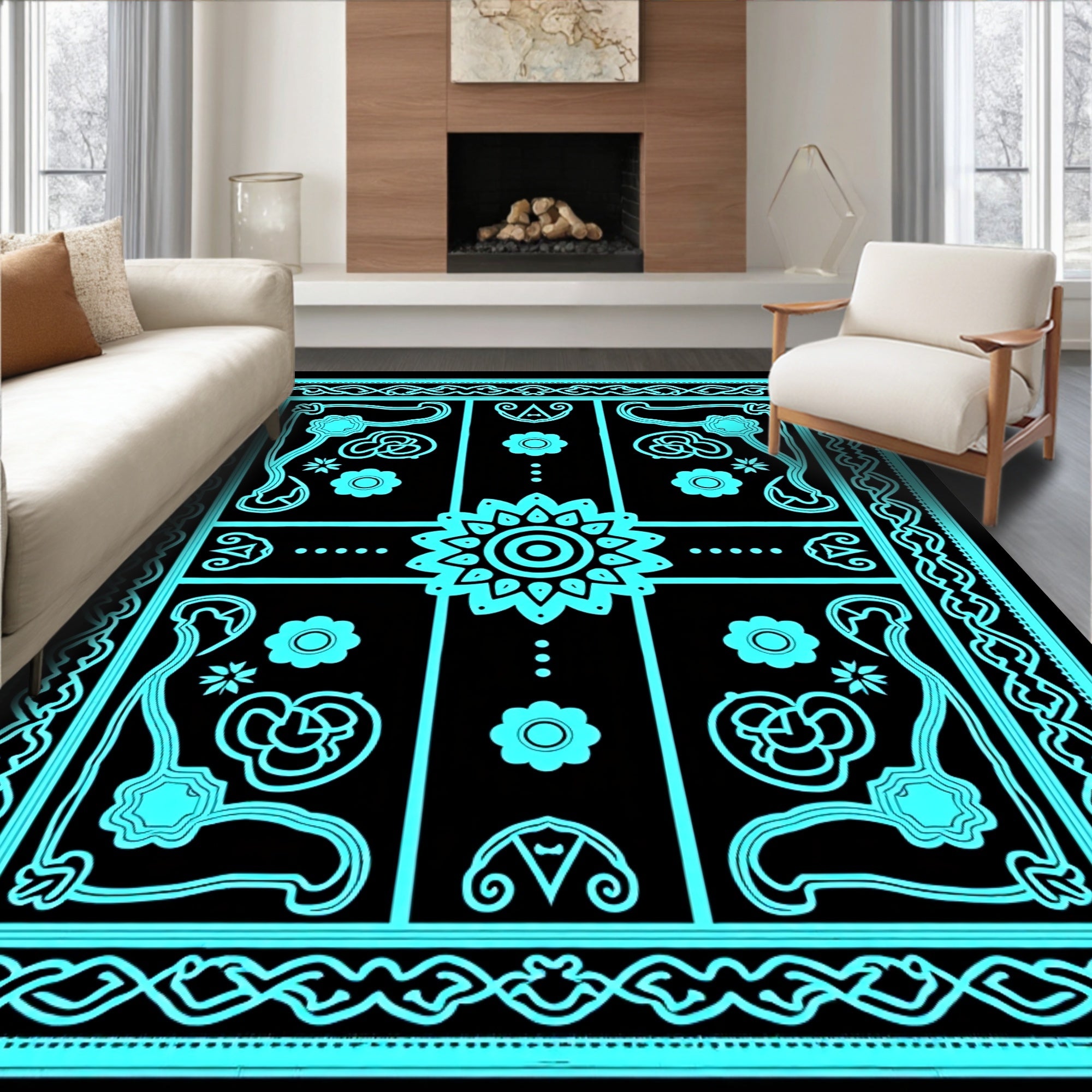 Geometric Floral Symmetry Design Rug