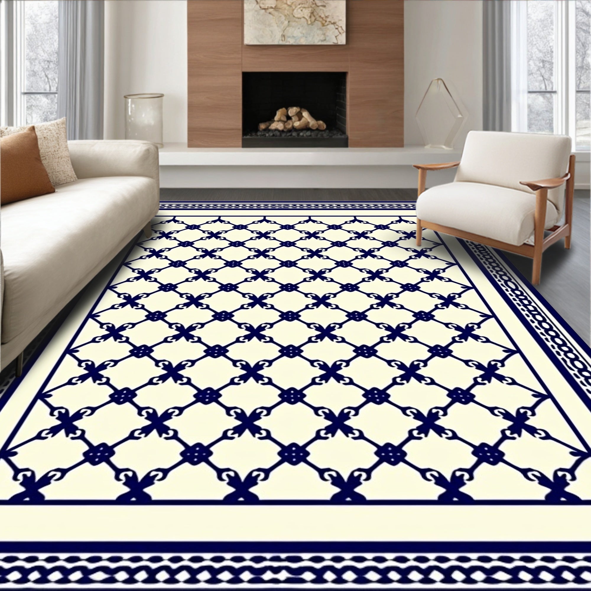 Royal Blue Lattice Pattern Frame Rug