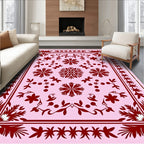 Floral Snowflake Patterned Pink Rug