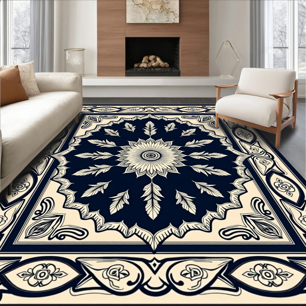 Classic Floral Medallion Navy Rug