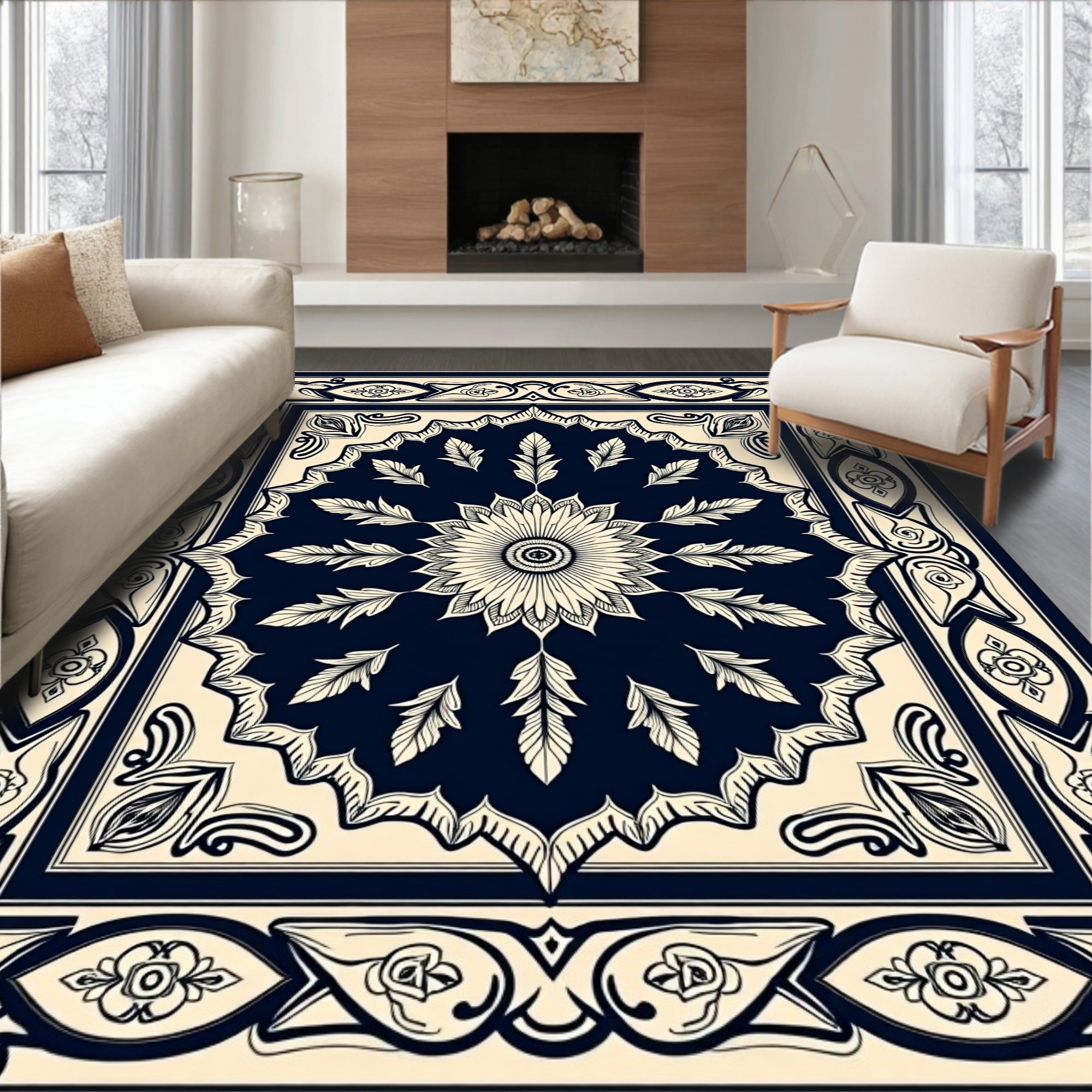 Classic Floral Medallion Navy Rug