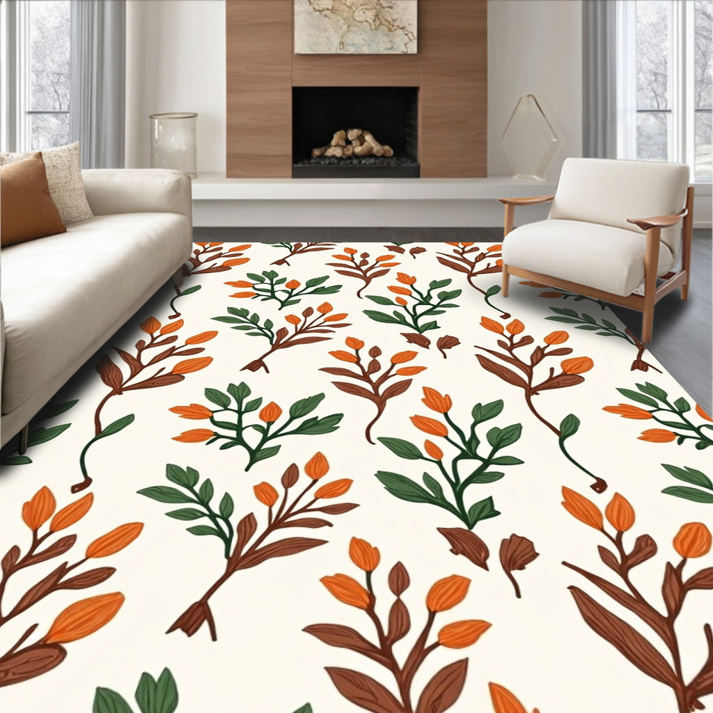 Autumnal Botanical Floral Pattern Rug
