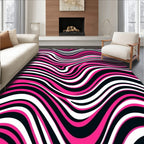 Pink Black White Wavy Pattern Rug
