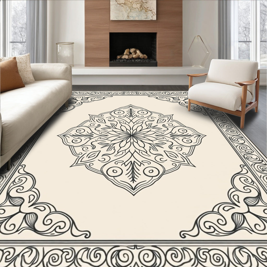 Classic Floral Mandala With Border Design Rug