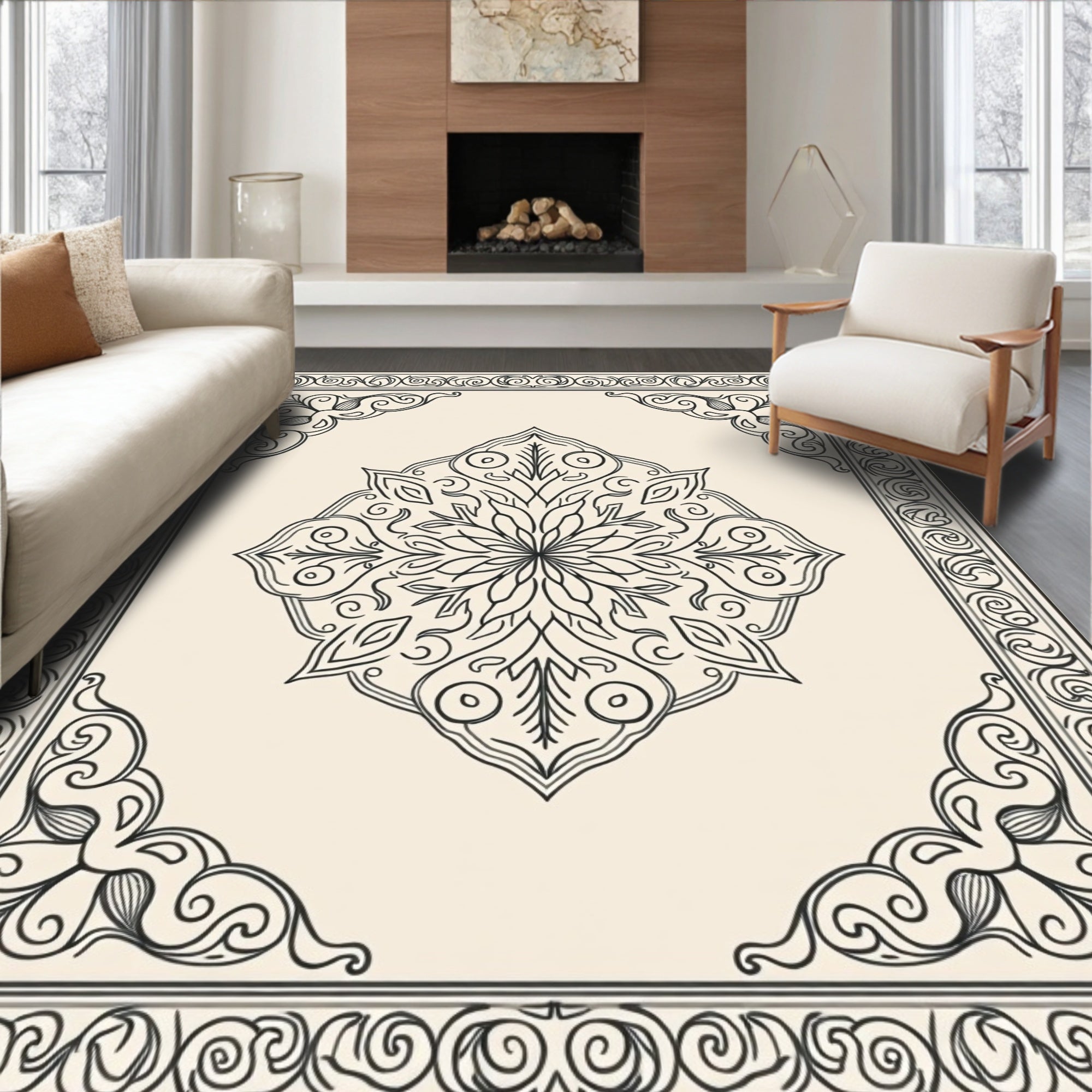 Classic Floral Mandala With Border Design Rug