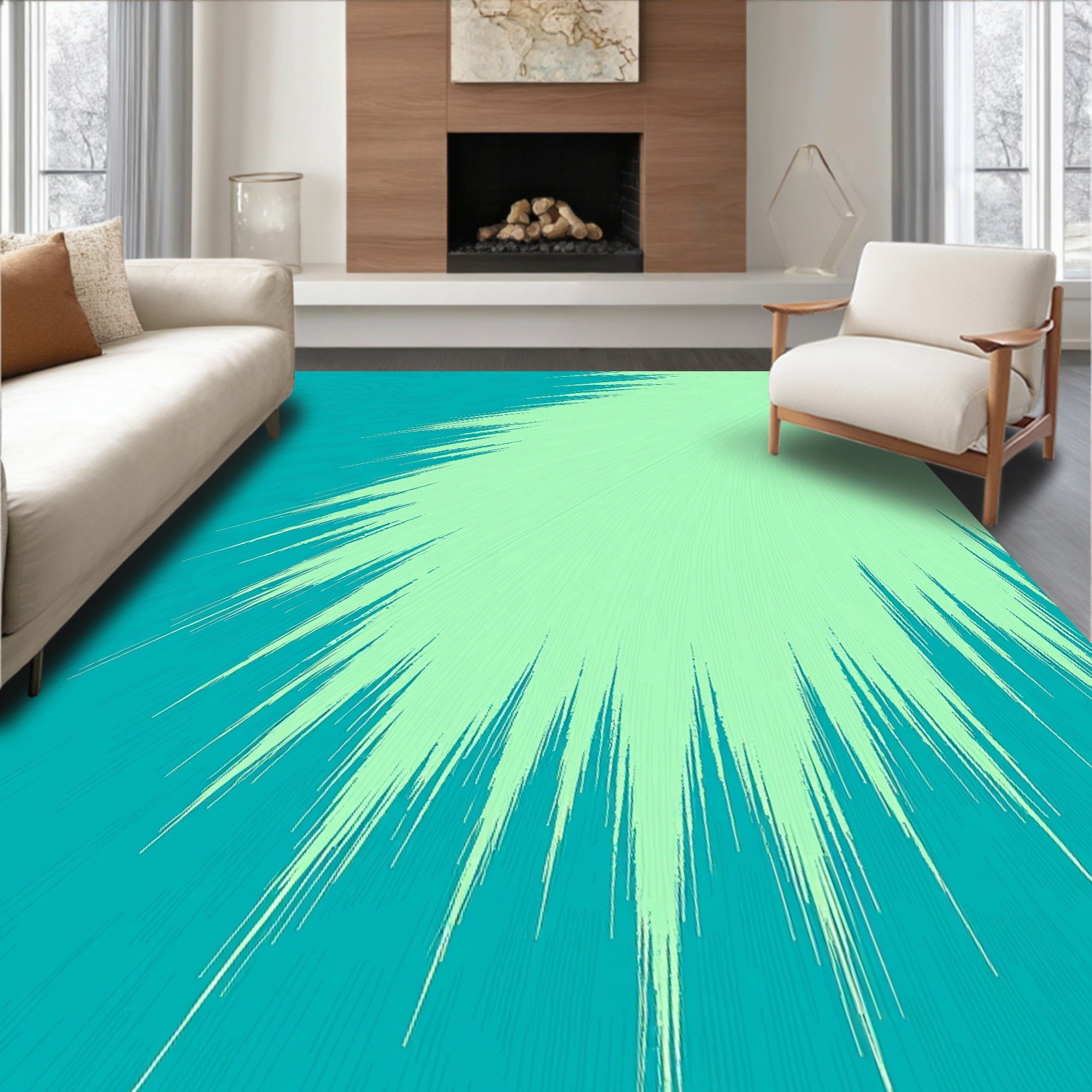 Abstract Teal Mint Burst Design Rug