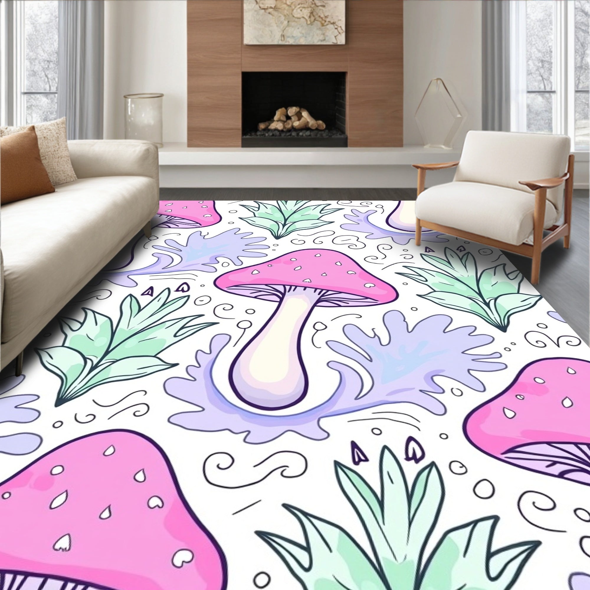 Pink Mushroom Abstract Swirl Pattern Rug
