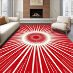 Radiating Sunburst Red Abstract Design Rug