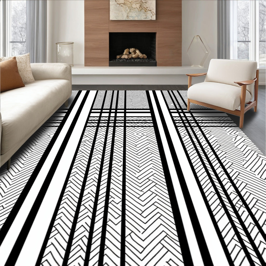 Monochromatic Striped Maze Pattern Rug