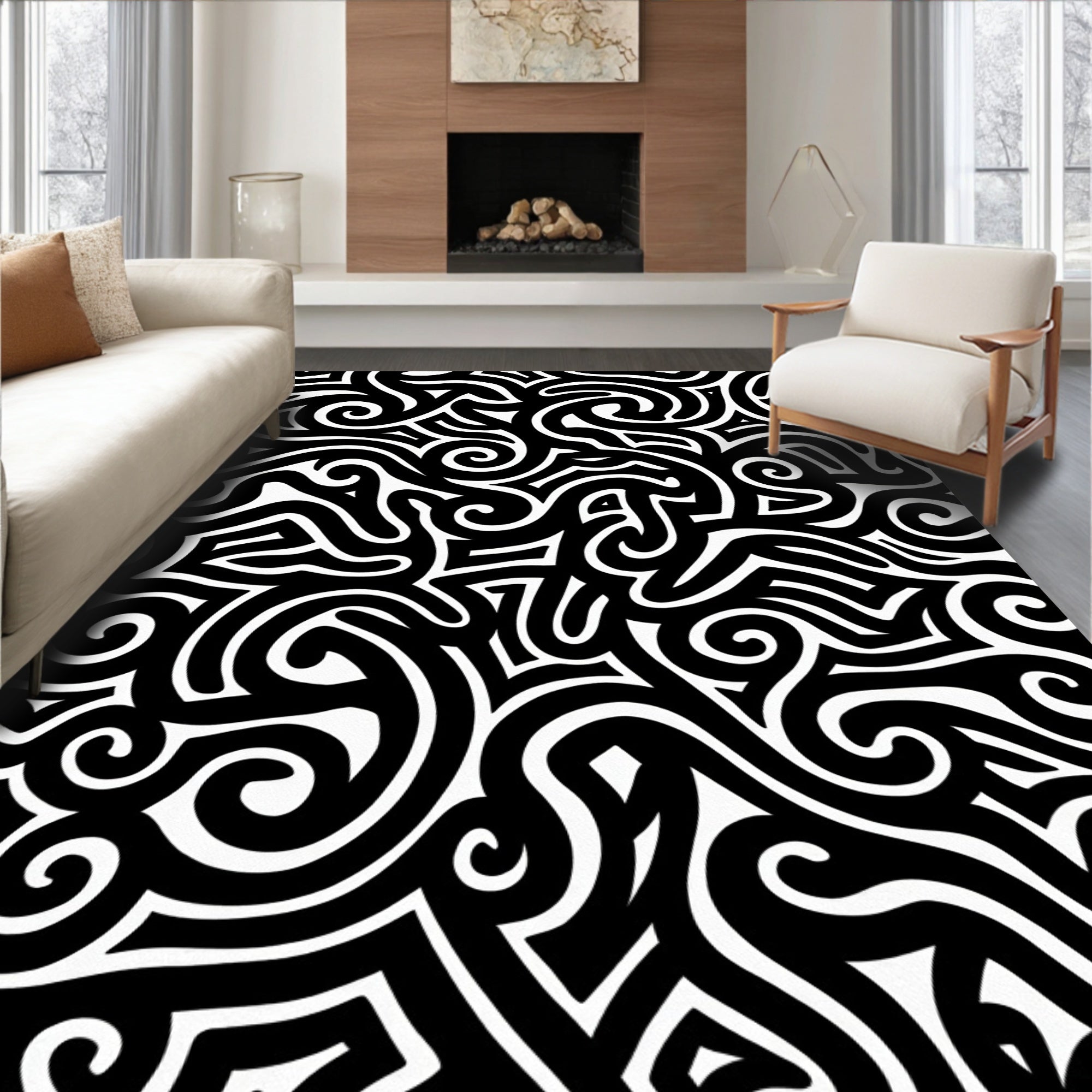 Bold Abstract Swirl Pattern Rug