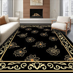 Black Floral Border With Gold Outline Rug