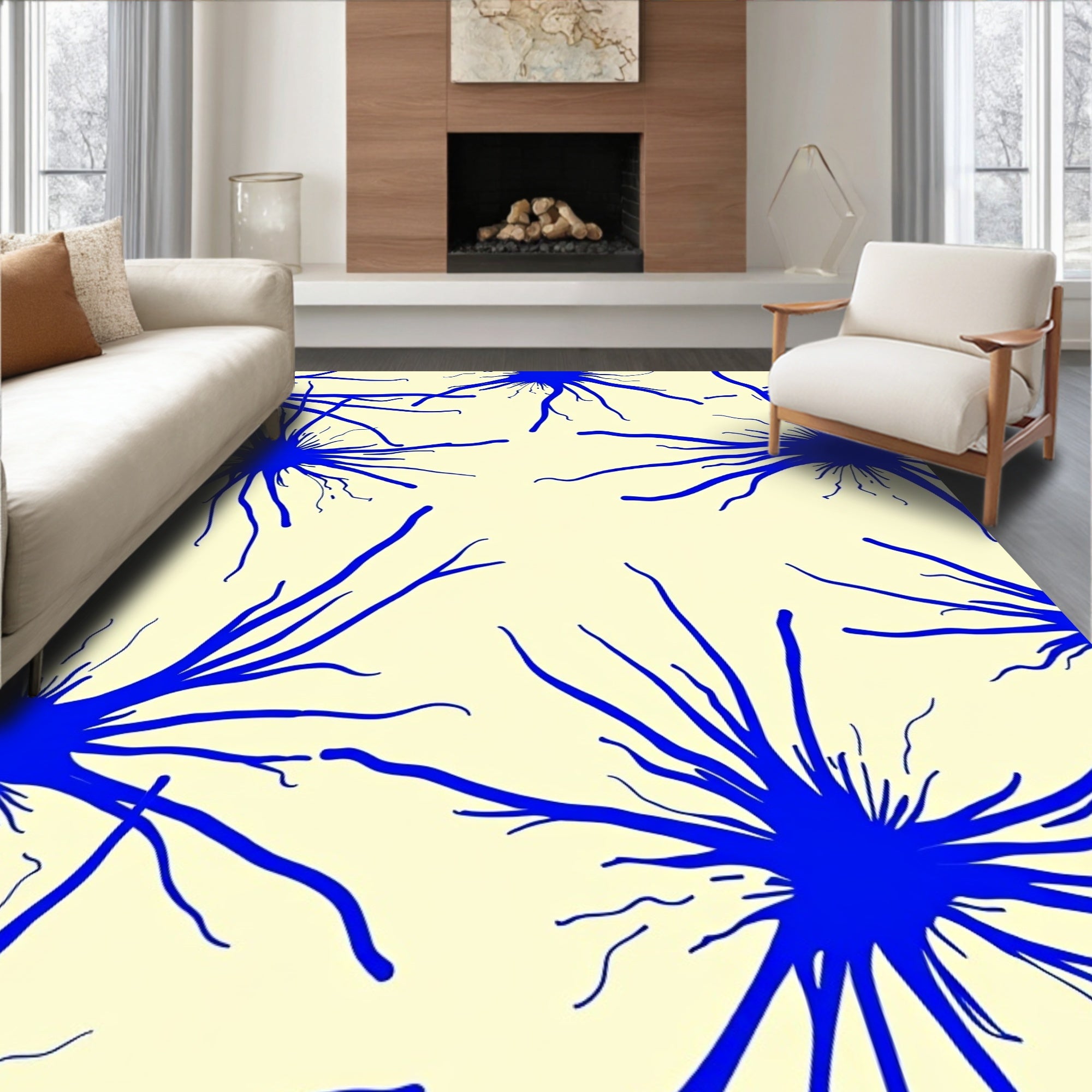 Bold Blue Organic Splatter Design Rug