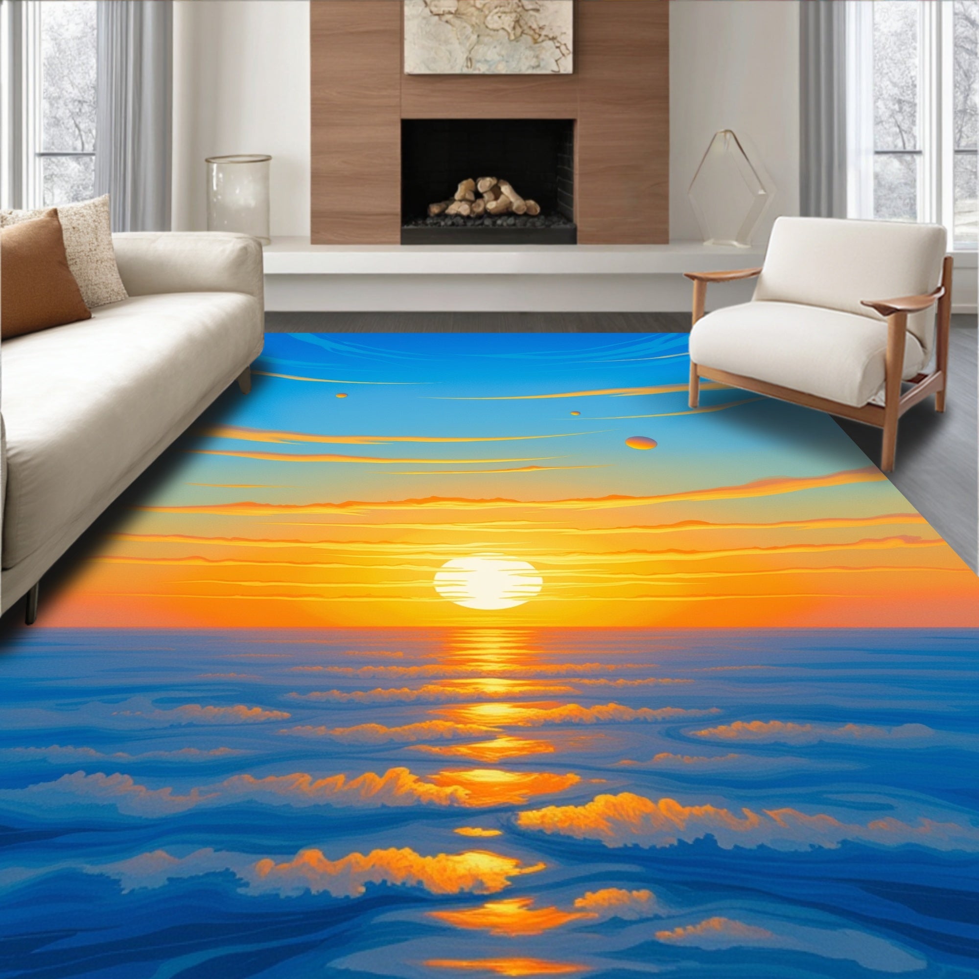Vibrant Sunset Ocean Horizon Rug