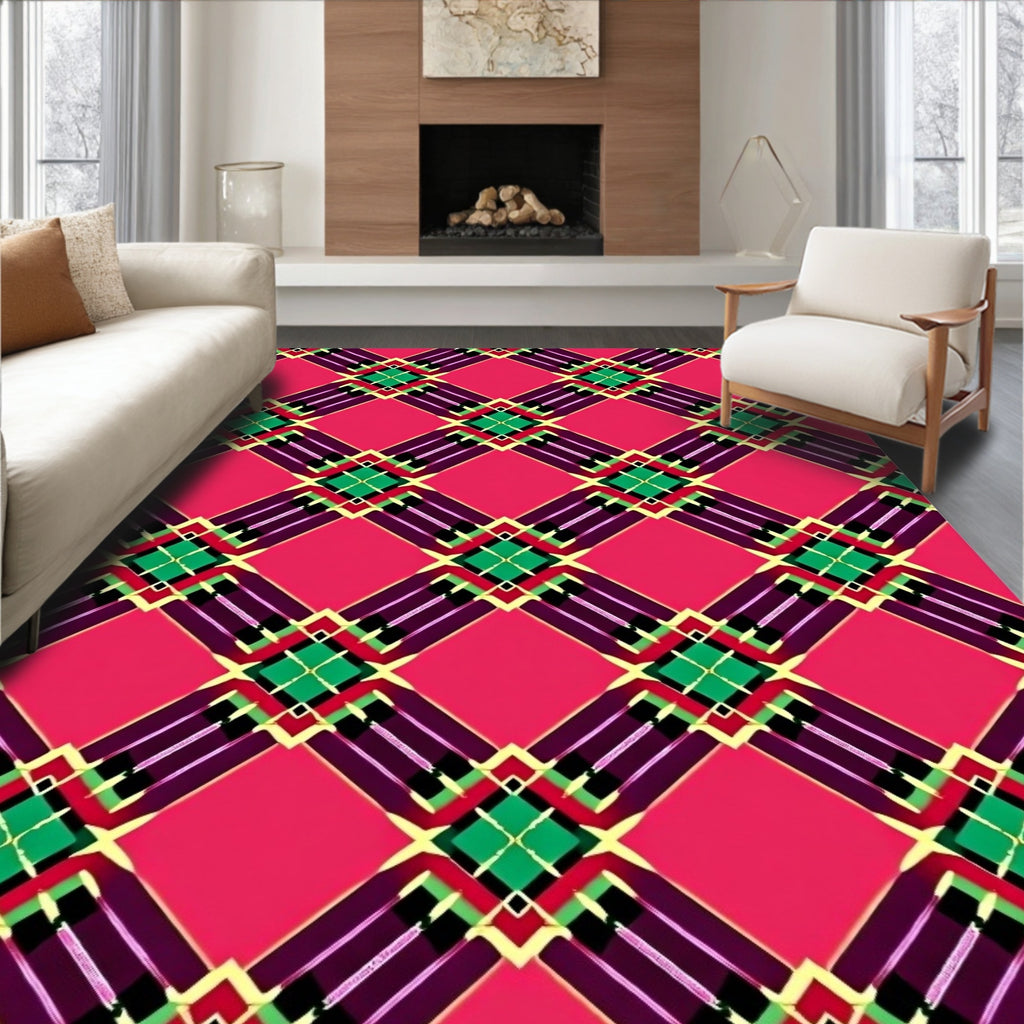 Bold Plaid Geometric Pattern Rug