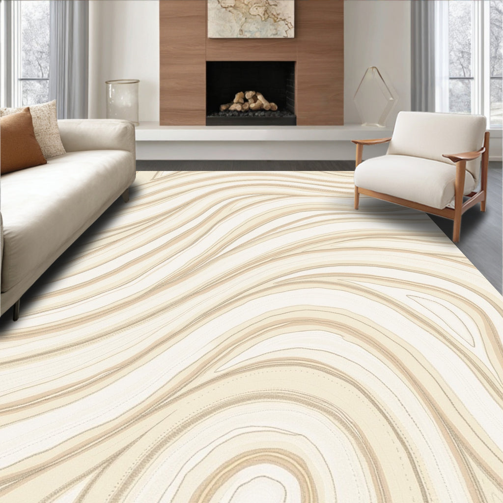 Cream Beige Abstract Wave Pattern Rug