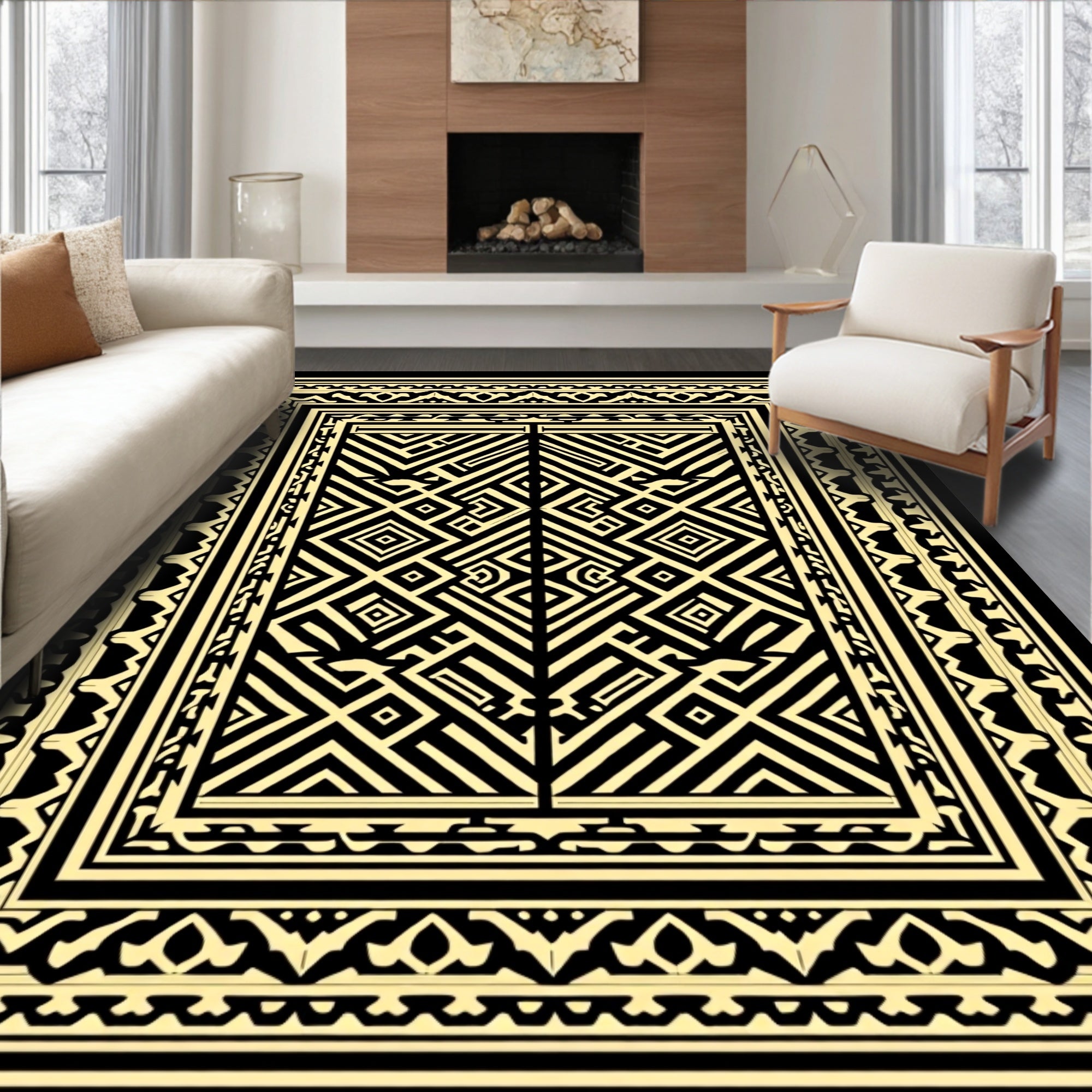 Bold Geometric Patterned Art Deco Rug