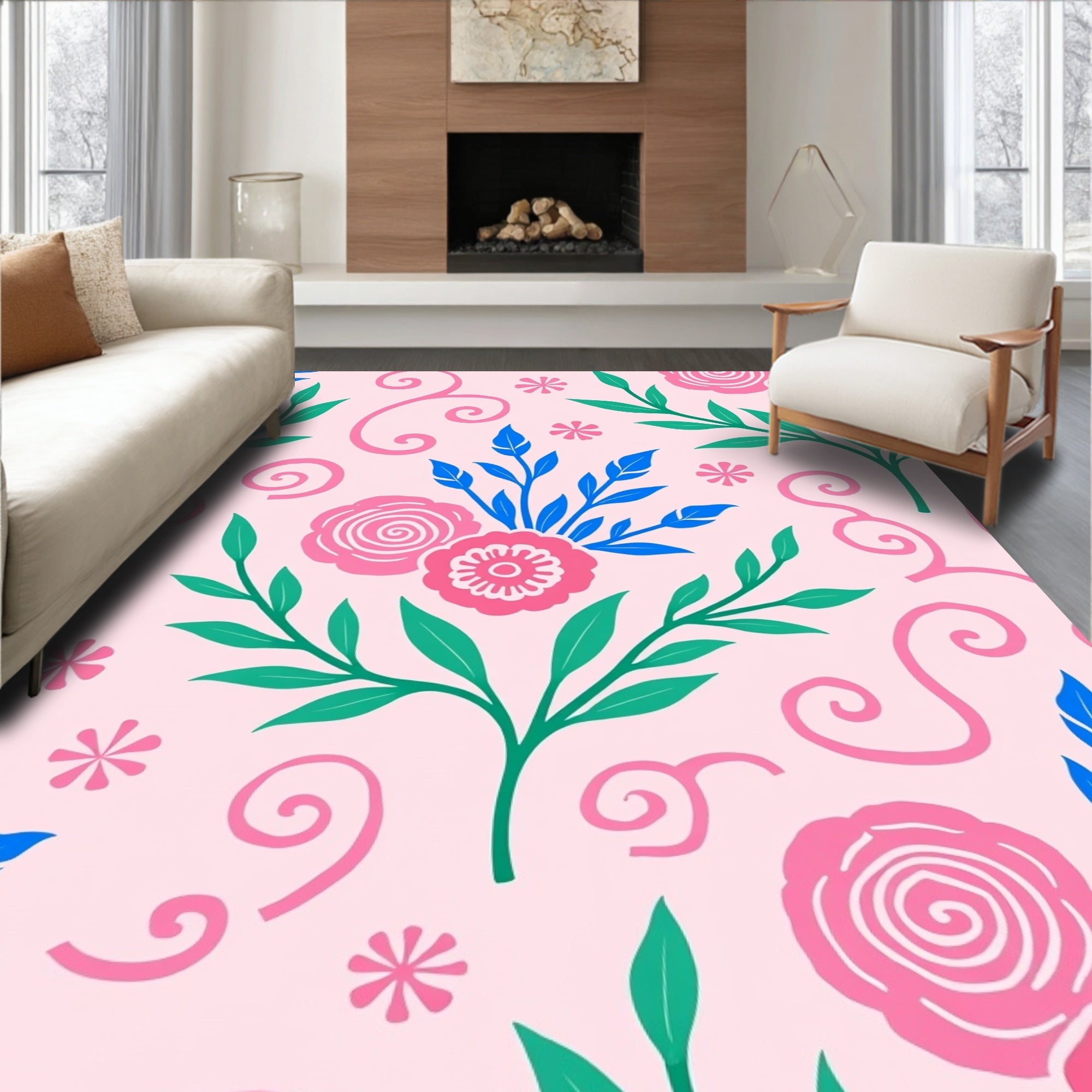 Whimsical Floral Swirl Pattern Rug