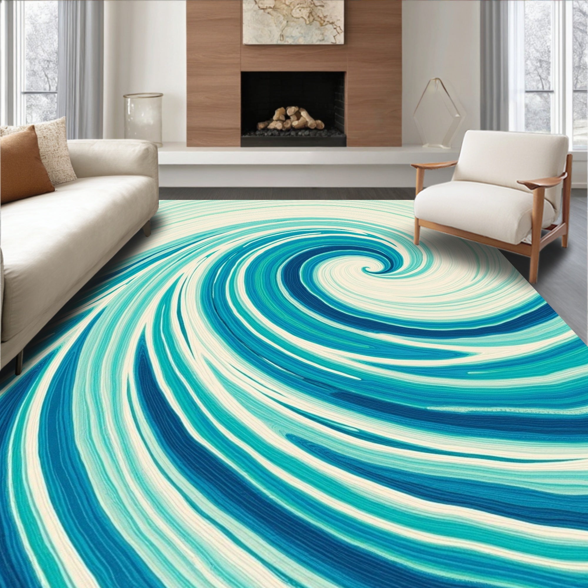 Ocean Wave Swirl Abstract Pattern Rug