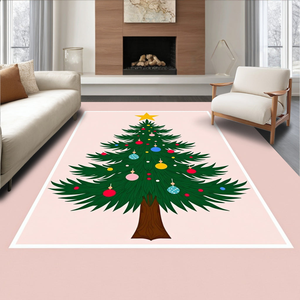 Festive Christmas Tree Ornament Pattern Rug